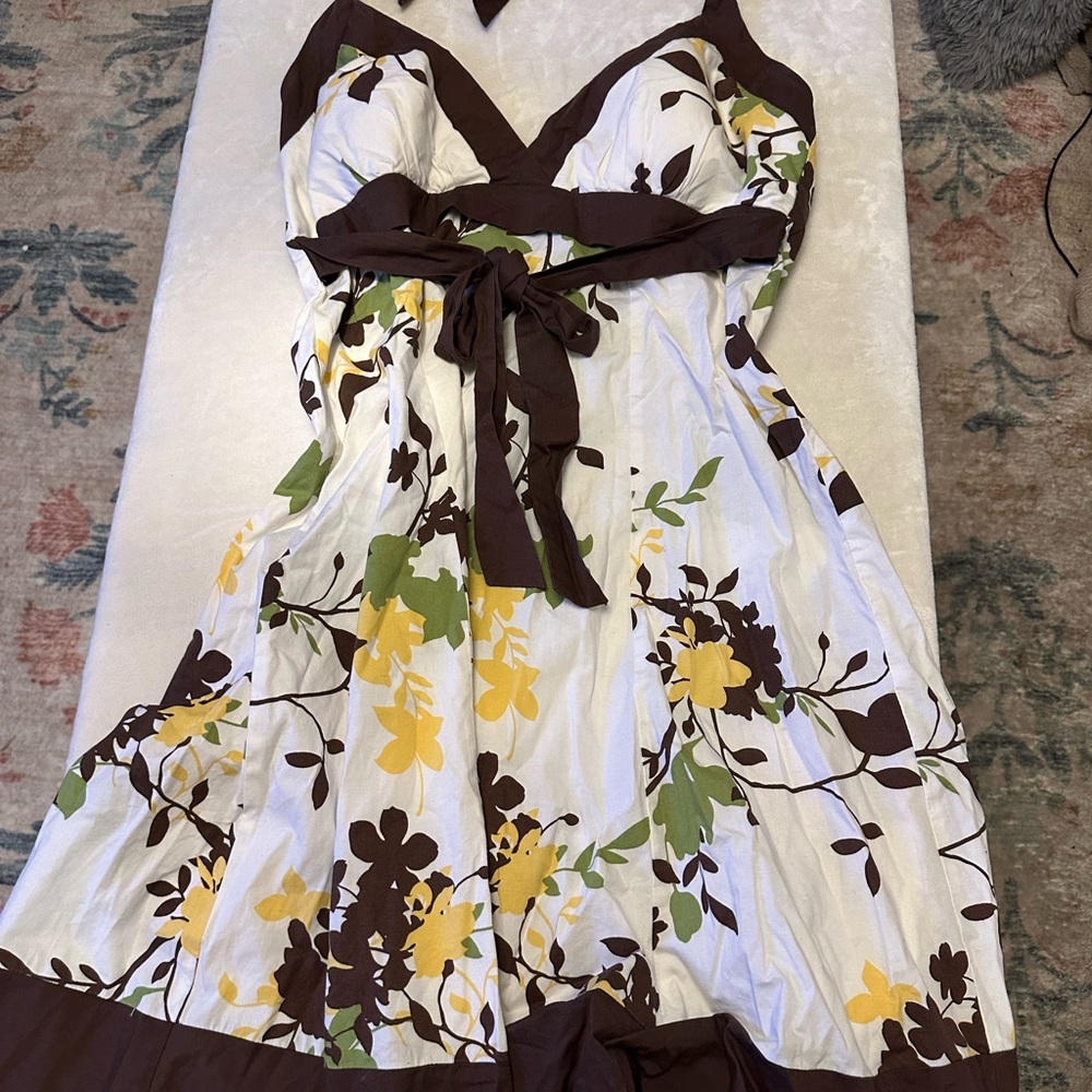 Speechless Strapless Dress in White, Brown, and Yellow